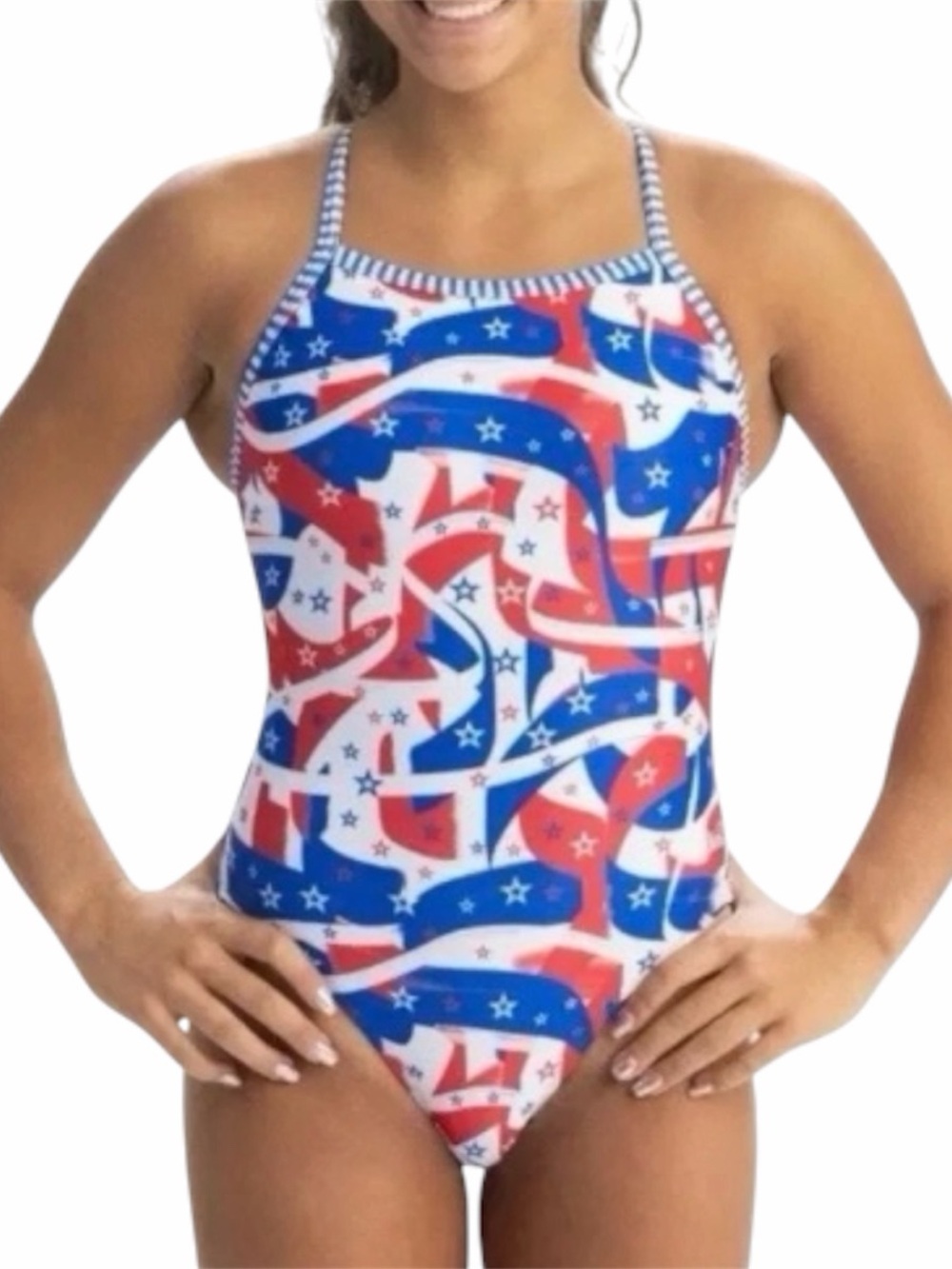 Dolfin Uglies Women's Size 38 Salute V Back Swimsuit MSRP $45 Red, White, & Blue